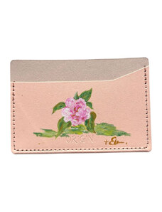 Origin Card holder din piele naturala reciclata, orizontal, roz pudra, pictat manual