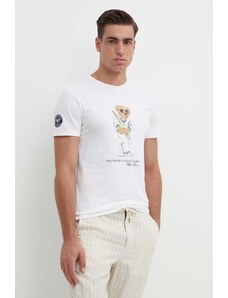 Polo Ralph Lauren tricou din bumbac bărbați, culoarea alb, cu imprimeu, 710939647
