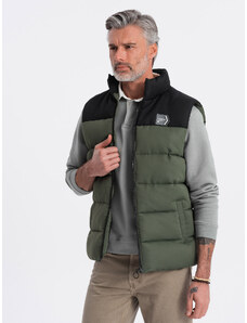 Ombre Jachetă matlasată fără mâneci pentru bărbați în culori contrastante - olive V4 OM-JAVJ-0161