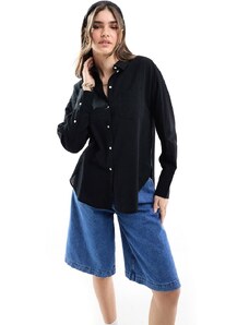 JJXX linen blend long sleeve shirt in black