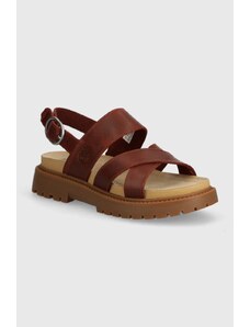 Timberland sandale de piele Clairemont Way femei, culoarea bordo, cu platforma, TB0A637REQ81