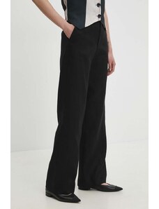 Answear Lab pantaloni din in culoarea negru, drept, high waist