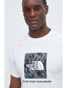 The North Face tricou din bumbac barbati, culoarea alb, cu imprimeu, NF0A87NJZI51