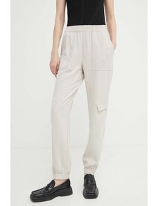 Bruuns Bazaar pantaloni Brassica Cilla femei, culoarea bej, drept, high waist