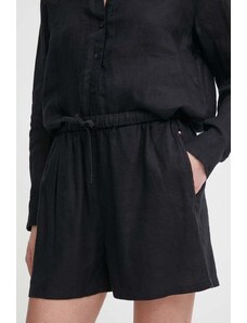Tommy Hilfiger pantaloni scurți din in culoarea negru, uni, high waist, WW0WW41376