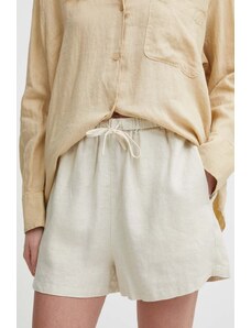 Tommy Hilfiger pantaloni scurți din in culoarea bej, uni, high waist, WW0WW41376