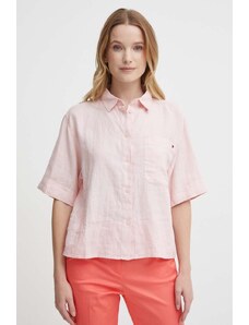 Tommy Hilfiger cămașă de in culoarea roz, cu guler clasic, relaxed, WW0WW41392