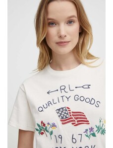 Polo Ralph Lauren tricou din bumbac femei, culoarea bej, 211935595