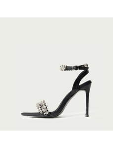ALURA PREMIUM Sandale elegante cu toc subțire Simone negre din piele naturală cu cristale (Mărime: 35)