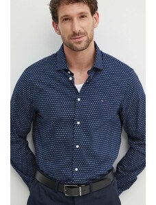 Tommy Hilfiger cămașă din bumbac bărbați, culoarea bleumarin, cu guler clasic, slim, MW0MW34649