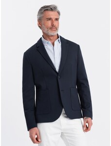 Ombre Clothing Men's jacket with patch pockets - navy blue V1 OM-BLZB-0127