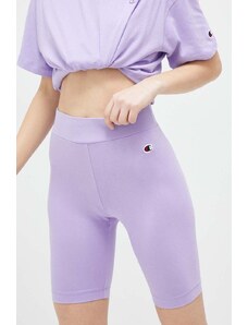 Champion pantaloni scurti femei, culoarea violet, neted, medium waist