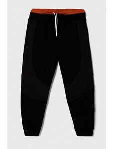 Sisley pantaloni de trening din bumbac pentru copii culoarea negru, neted