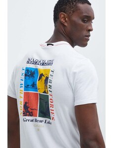 Napapijri tricou din bumbac S-Gras barbati, culoarea alb, cu imprimeu, NP0A4HQN0021