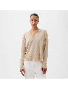 Hanorac pentru femei GAP Longsleeve Linen Split Hem Pullover Sweater Bedrock 291