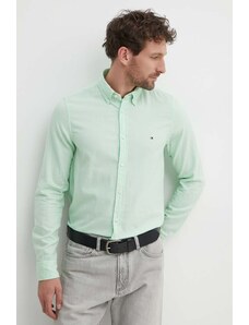 Tommy Hilfiger cămașă din bumbac bărbați, culoarea verde, cu guler button-down, slim MW0MW33782