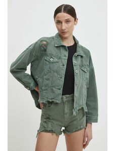 Answear Lab geaca jeans femei, culoarea verde, de tranzitie, oversize