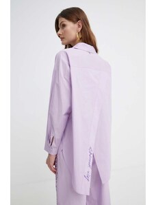 Twinset camasa femei, culoarea violet, cu guler clasic, relaxed