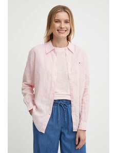 Tommy Hilfiger cămașă de in culoarea roz, cu guler clasic, regular, WW0WW42036
