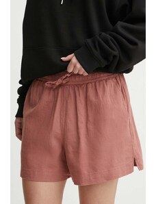 Roxy pantaloni scurti din in Lekeitio culoarea roz, neted, high waist, ERJNS03490