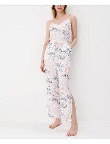 Pantaloni de pijama cu imprimeu floral si slit, roz, dama, Mohito
