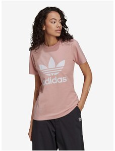 Tricou cu decolteu la baza gatului si logo, roz, dama, Adidas