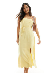 Nobody's Child Petite Maddy linen mix midi dress in butter-Yellow