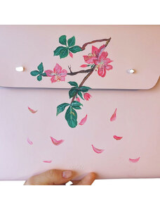 Origin Husa plic Macbook 16 din piele naturala reciclata, roz pudra, pictata manual