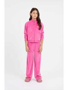 Guess pantaloni de trening din velur pentru copii culoarea roz, neted