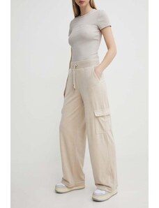 Juicy Couture pantaloni de trening din velur culoarea bej, cu imprimeu