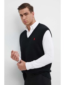 Polo Ralph Lauren vestă din bumbac culoarea negru, călduros, 710A33366