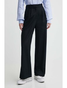 Abercrombie & Fitch pantaloni din in culoarea negru, drept, high waist