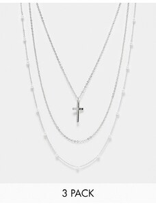 Faded Future 3 pack pearl, cross and chain necklaces in silver
