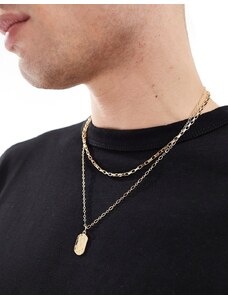 Faded Future layrered chain and tag pendant necklace in gold