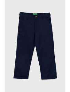 United Colors of Benetton pantaloni de in pentru copii culoarea albastru marin, neted