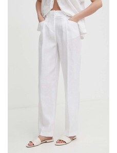 United Colors of Benetton pantaloni din in culoarea alb, fason chinos, high waist