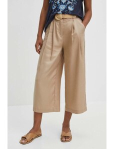 Medicine pantaloni femei, culoarea bej, fason culottes, high waist