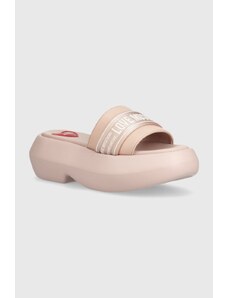 Love Moschino papuci femei, culoarea roz, cu platforma, JA28107I0IIX760A