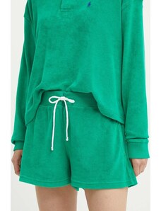 Polo Ralph Lauren pantaloni scurti femei, culoarea verde, neted, high waist, 211936222