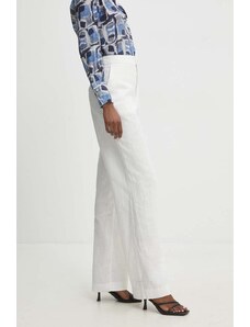 Answear Lab pantaloni din in culoarea alb, lat, high waist