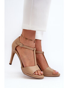 Kesi Women's high-heeled sandals made of eco leather, beige giftia