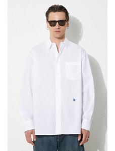 Ader Error camasa din bumbac TRS Tag Shirt barbati, culoarea alb, cu guler clasic, relaxed, BMSGFYSH0101