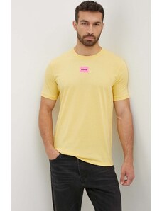 HUGO tricou din bumbac bărbați, culoarea galben, cu imprimeu 50447978