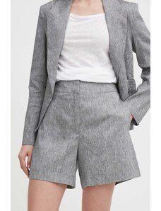 Sisley pantaloni scurti din in culoarea gri, neted, high waist