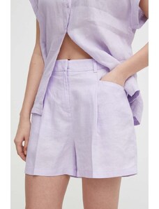United Colors of Benetton pantaloni scurti din in culoarea violet, neted, high waist