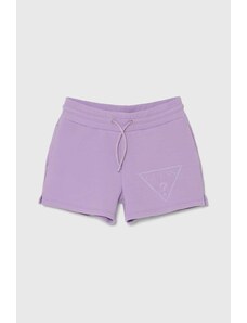 Guess pantaloni scurti copii culoarea violet, cu imprimeu, talie reglabila