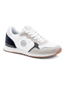Ombre Pantofi de bărbați adidași din materiale combinate și plasă - alb și albastru marin V3 OM-FOSL-0155