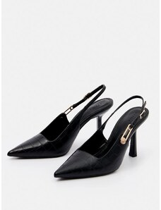 Pantofi stiletto cu toc ingust, model piele, negru, dama, Mohito