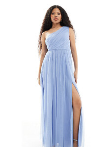 Anaya Petite bridesmaid tulle one shoulder maxi dress in soft blue