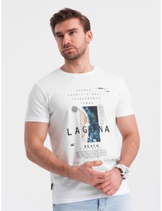 Ombre Clothing Men's lagoon print cotton t-shirt - white V1 OM-TSPT-0127